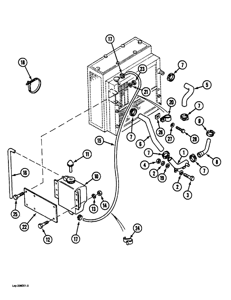 Схема запчастей Case 1088 - (2-22) - COOLANT RECOVERY SYSTEM, P.I.N. FROM 20210 AND AFTER, P.I.N. FROM 106905 AND AFTER (02) - ENGINE