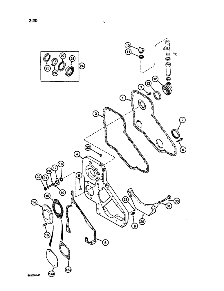 Схема запчастей Case 1187C - (2-20) - FRONT GEAR COVER, 6T-830 ENGINE (02) - ENGINE