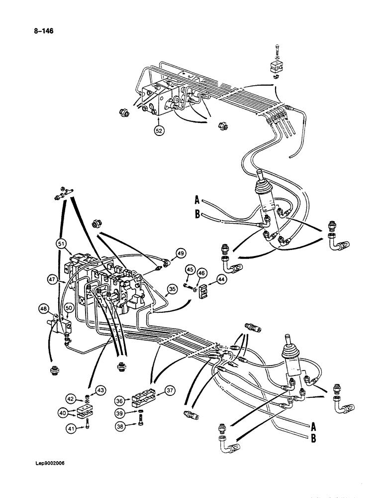 Схема запчастей Case 125B - (8-146) - HYDRAULIC CIRCUIT FOR CONTROLS, TO MAIN CONTROL VALVES, P.I.N. 21807 THRU 21868, 26801 AND AFTER (08) - HYDRAULICS