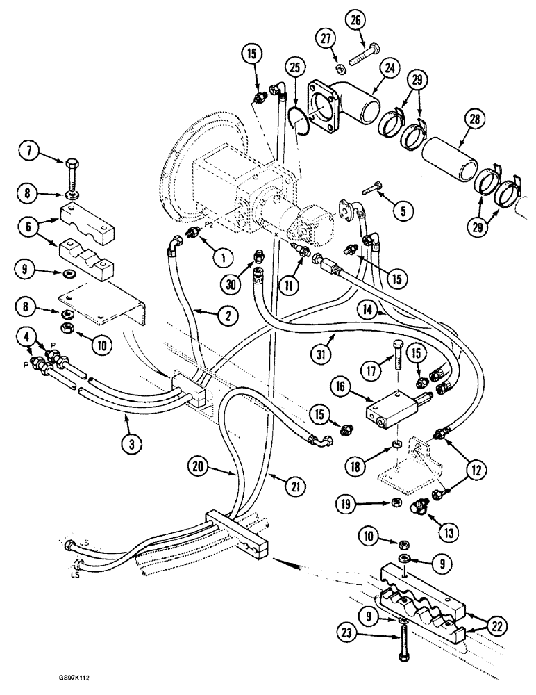 Схема запчастей Case 888 - (8B-12) - HYD. PUMP LINES, PUMP TO SWING VALVE, SOLENOID VALVE, P.I.N. 15638 & AFTER, P.I.N. 106811 & AFTER (08) - HYDRAULICS