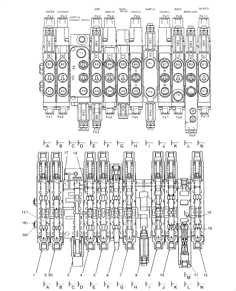 Схема запчастей Case CX31B - (HC001-01[1]) - HYDRAULIC CONTROL VALVE - COMPONENTS (35) - HYDRAULIC SYSTEMS