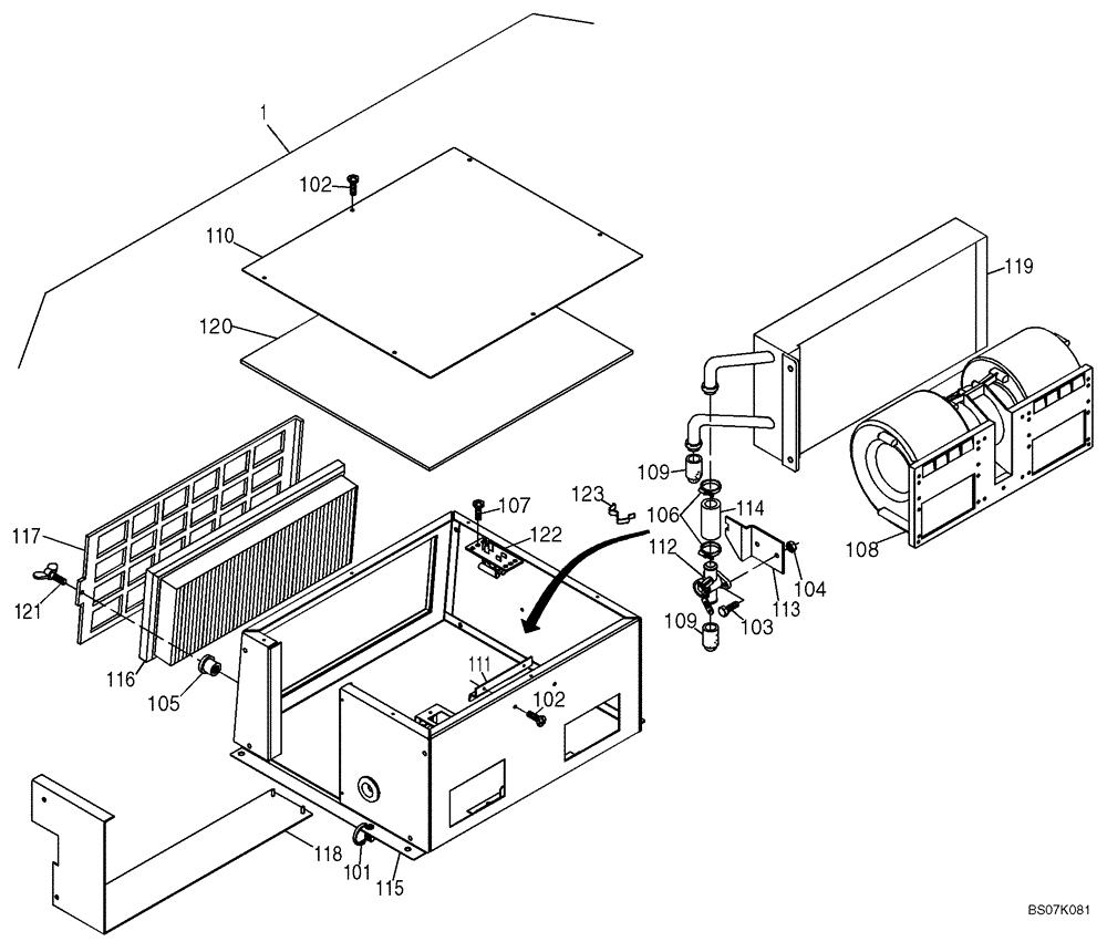 Схема запчастей Case 21E - (27.013[2988892000]) - HEATER UNIT- HIGH PERFORMANCE (OPTION) (50) - CAB CLIMATE CONTROL