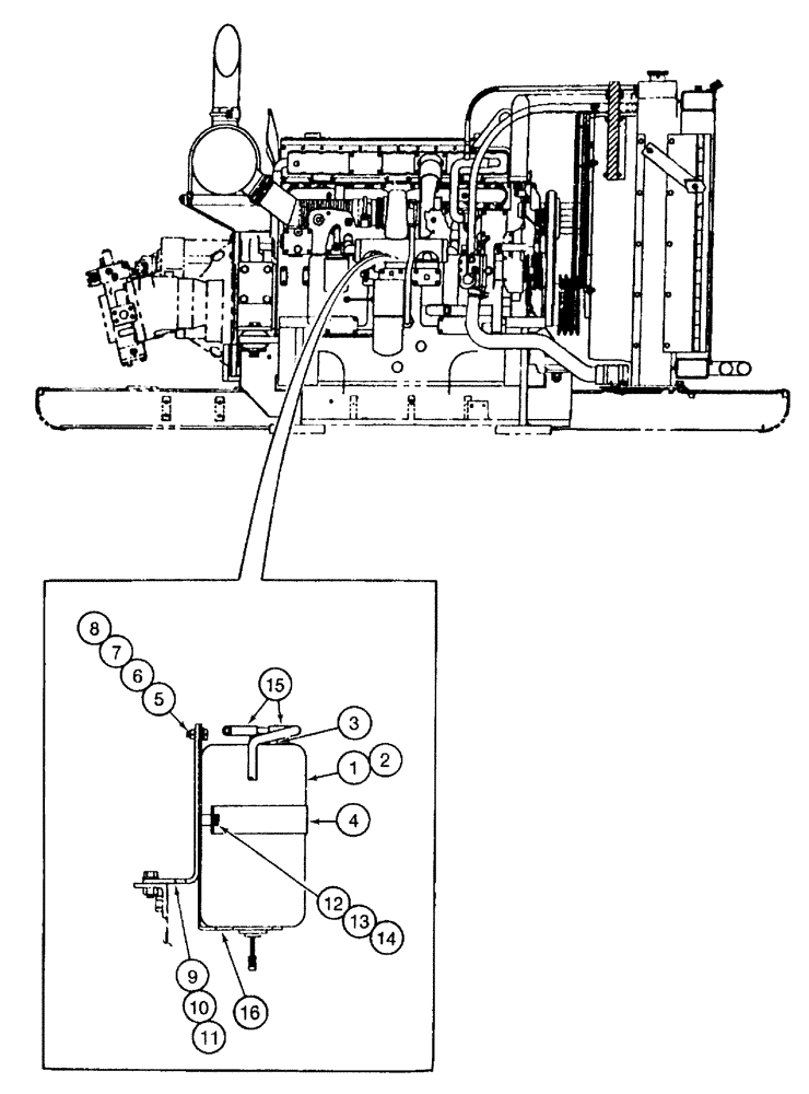 Схема запчастей Case 9050B - (2-008) - RADIATOR OVERFLOW RESERVOIR AND HOSES (02) - ENGINE