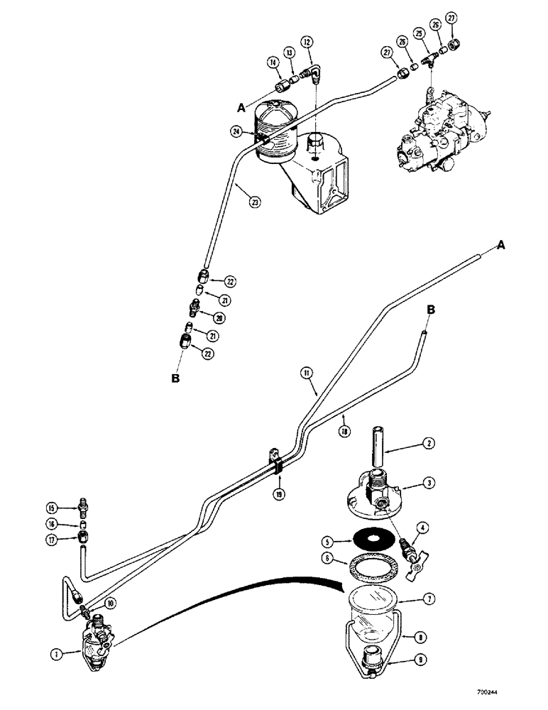 Схема запчастей Case 350 - (058) - FUEL LINES (02) - FUEL SYSTEM