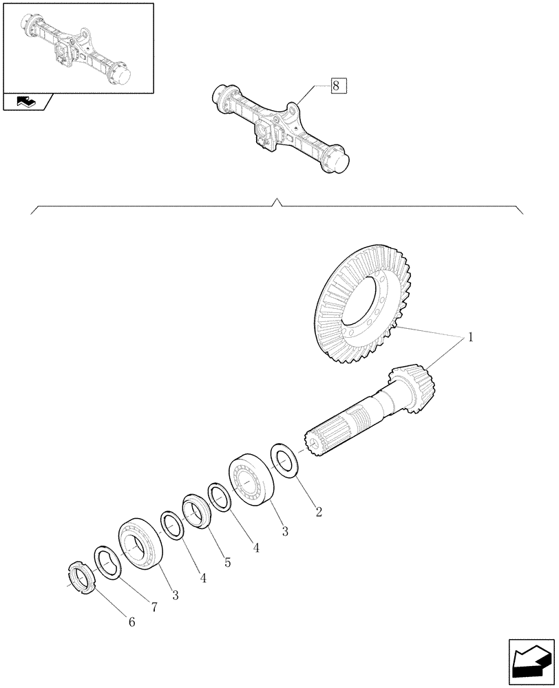 Схема запчастей Case 121E - (076/01[12]) - 20 / 35KM/H (HIGH SPEED) REAR AXLE: BEVEL GEAR (05) - REAR AXLE