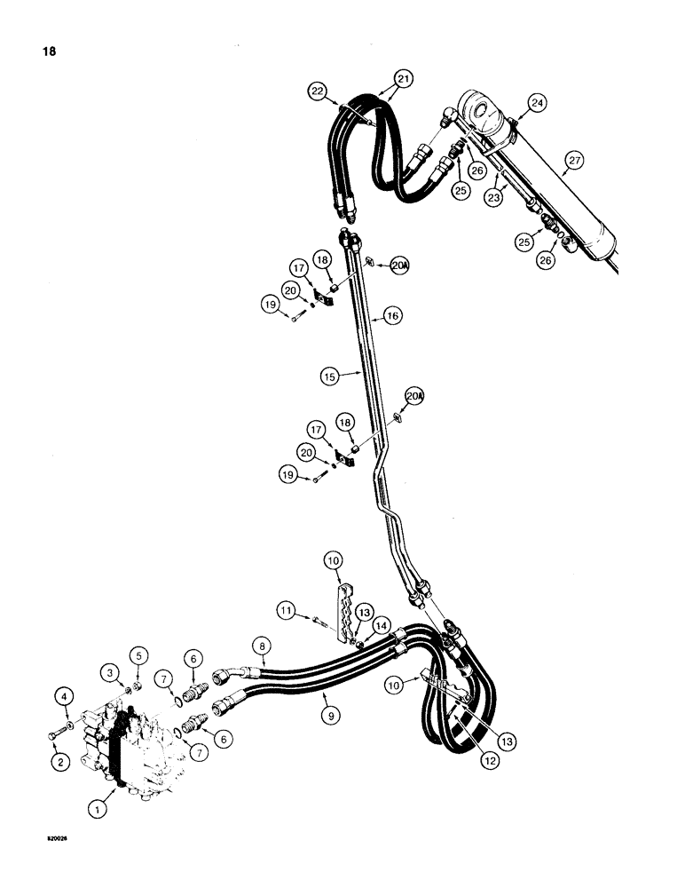 Схема запчастей Case 35A - (18) - BUCKET CYLINDER HYDRAULIC CIRCUIT, MODELS WITHOUT EXTENDABLE DIPPER 