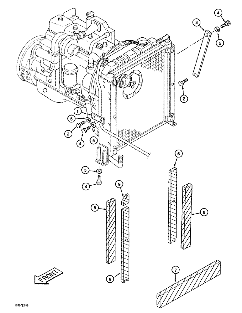 Схема запчастей Case 9010B - (2-010) - RADIATOR MOUNTING, SUPPORTS AND SEALS, P.I.N. DAC01#2001 AND AFTER (02) - ENGINE