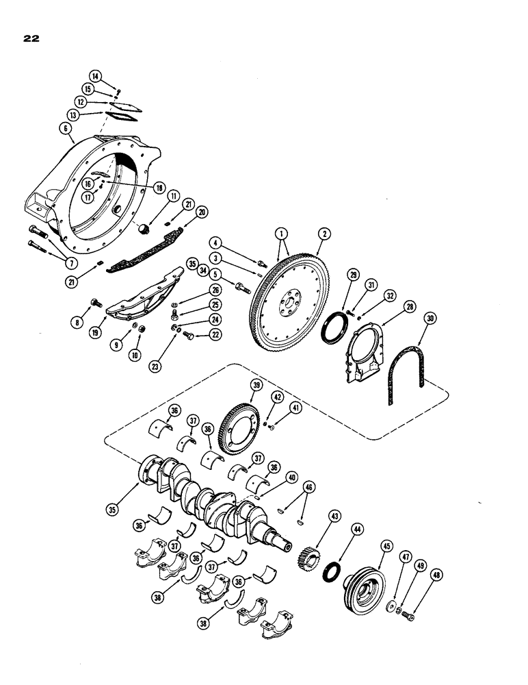 Схема запчастей Case 850 - (022) - CRANKSHAFT-FLYWHEEL AND HOUSING, (301) DIESEL ENGINE (01) - ENGINE