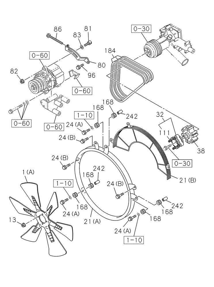 Схема запчастей Case CX350C - (02-021[00]) - BELT AND VENTILATOR - FAN GUARD (02) - ENGINE