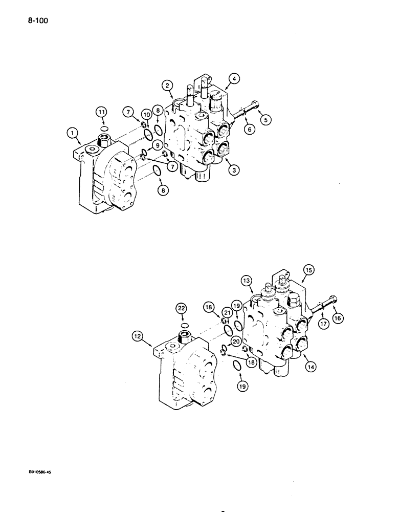 Схема запчастей Case 850D - (8-100) - R40893 & R56563 TWO SPOOL CONTROL VALVES, TILT DOZER MODELS (08) - HYDRAULICS