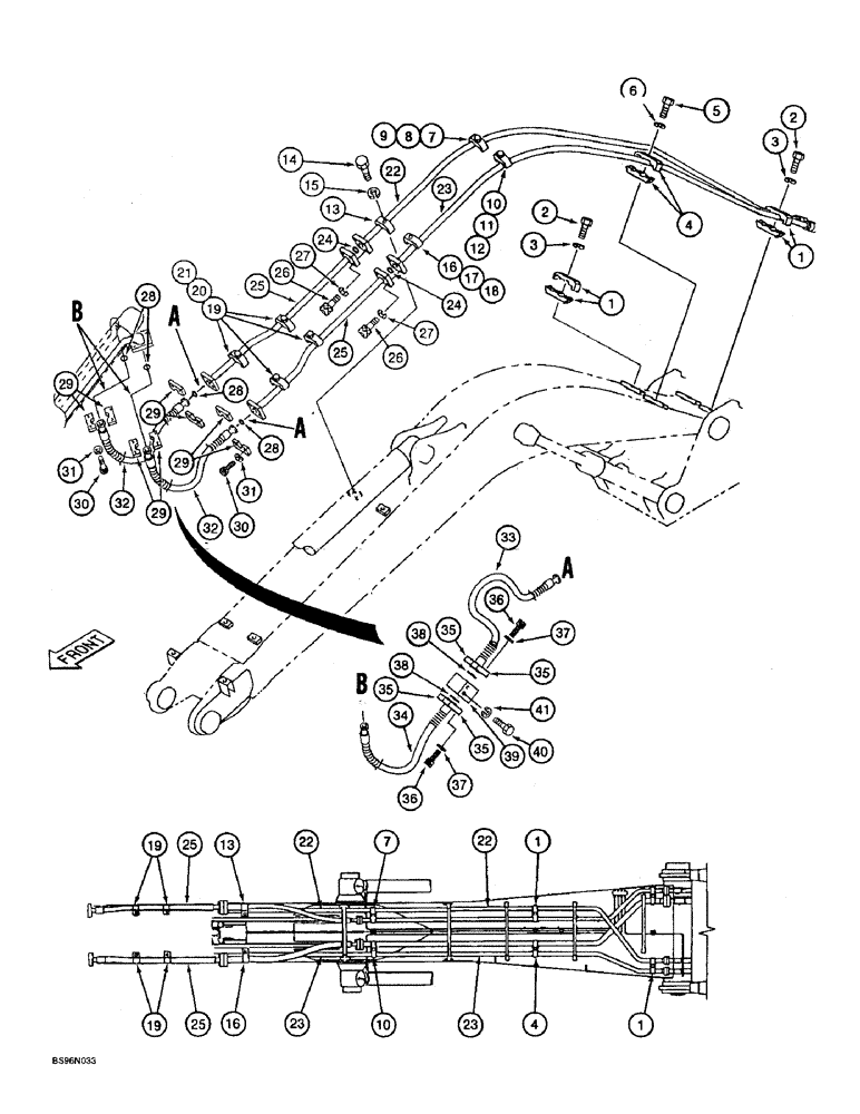 Схема запчастей Case 9060B - (8-066) - BUCKET CYLINDER LINES, PRIOR TO P.I.N. EAC0601060 (08) - HYDRAULICS