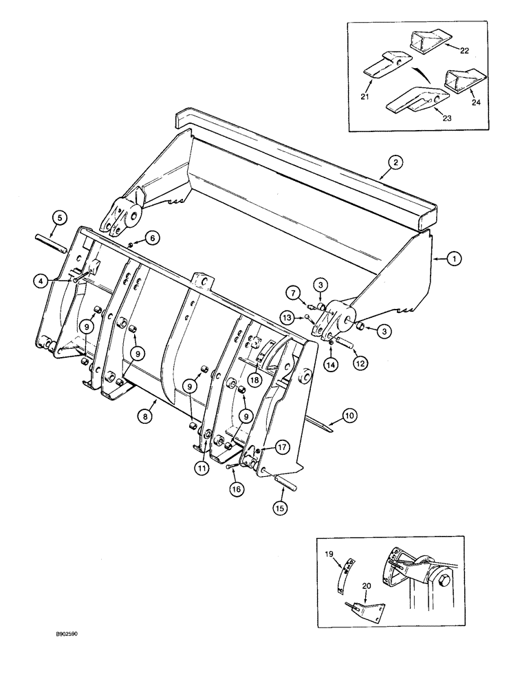 Схема запчастей Case 590 - (9-018) - CLAM BUCKET (09) - CHASSIS/ATTACHMENTS