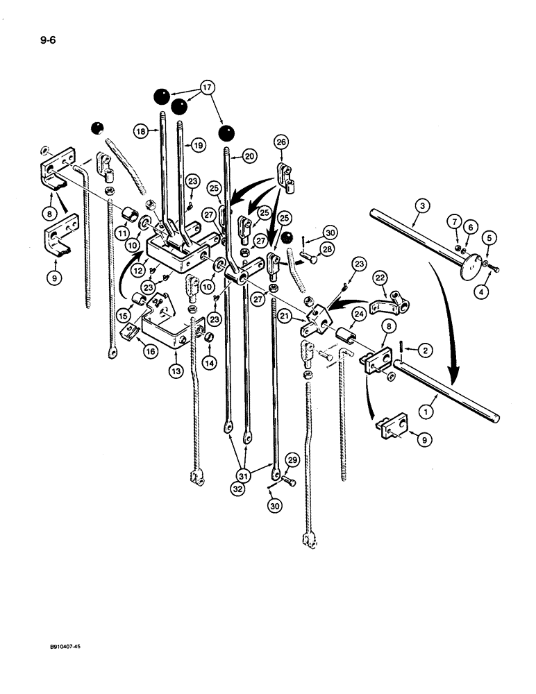 Схема запчастей Case 26D - (9-06) - BACKHOE CONTROLS, BOOM, DIPPER AND BUCKET CONTROL LEVERS AND 