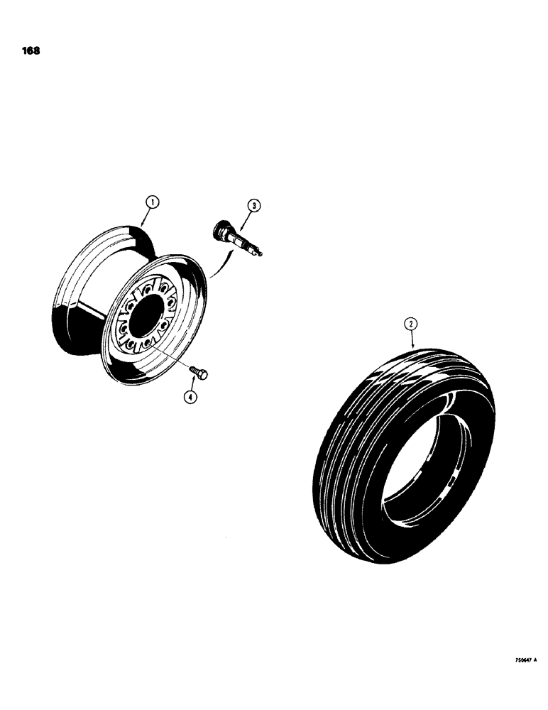 Схема запчастей Case 580C - (168) - FRONT WHEELS AND TIRES, 7.50 X 16 - 10PLY TIRES (05) - STEERING