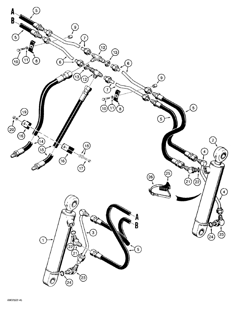 Схема запчастей Case 580SK - (8-022) - LOADER CLAM CYLINDER HYDRAULIC CIRCUIT, AT LOADER BUCKET (08) - HYDRAULICS