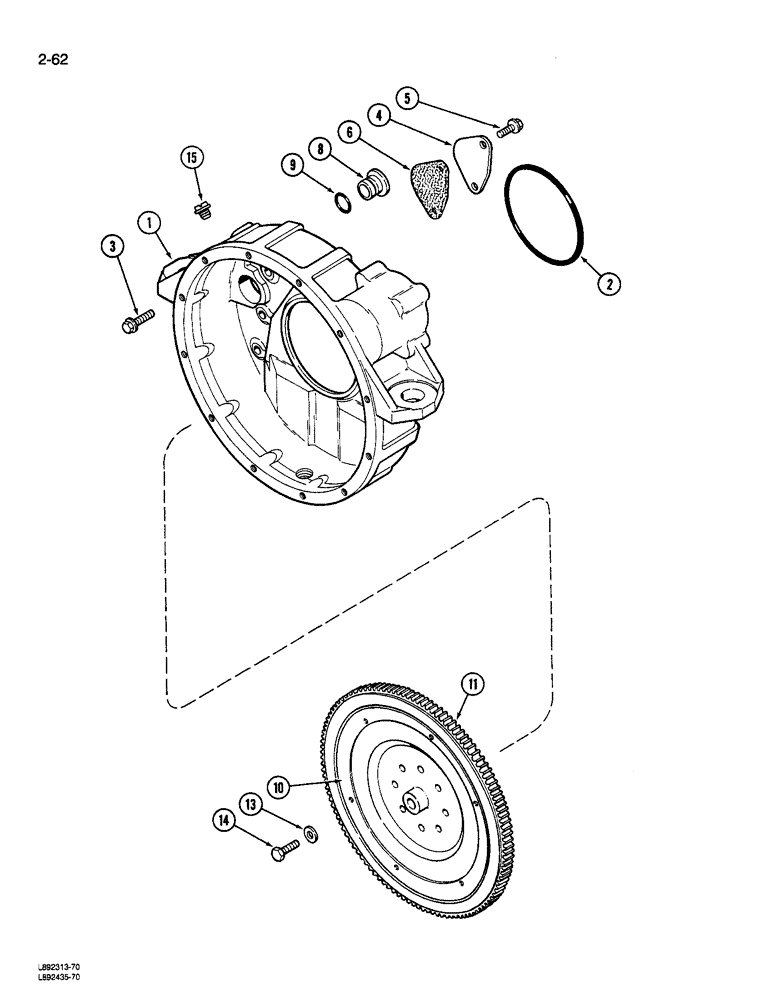 Схема запчастей Case 580K - (02-062) - FLYWHEEL AND HOUSING, 4-390 ENGINE, 4T-390 ENGINE (02) - ENGINE