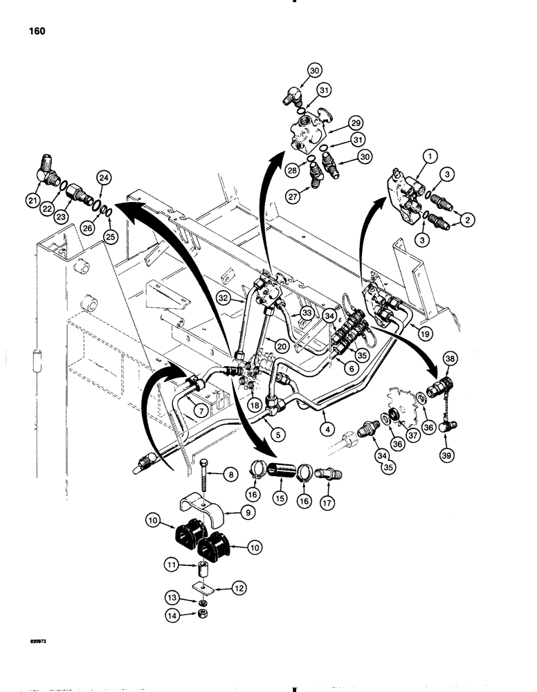 Схема запчастей Case 1845B - (160) - AUXILIARY HYDRAULIC CIRCUIT, BASIC HYDRAULIC CIRCUIT WITH FRONT HYDRAULIC CIRCUIT (08) - HYDRAULICS