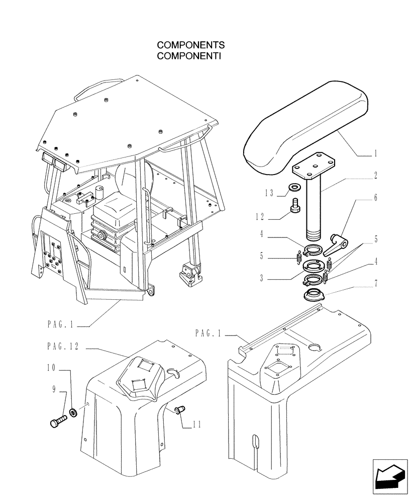 Схема запчастей Case 1850K - (9.651[09]) - ROPS CANOPY - COMPONENTS - OPTIONAL CODE 784111231 (19) - OPTIONS