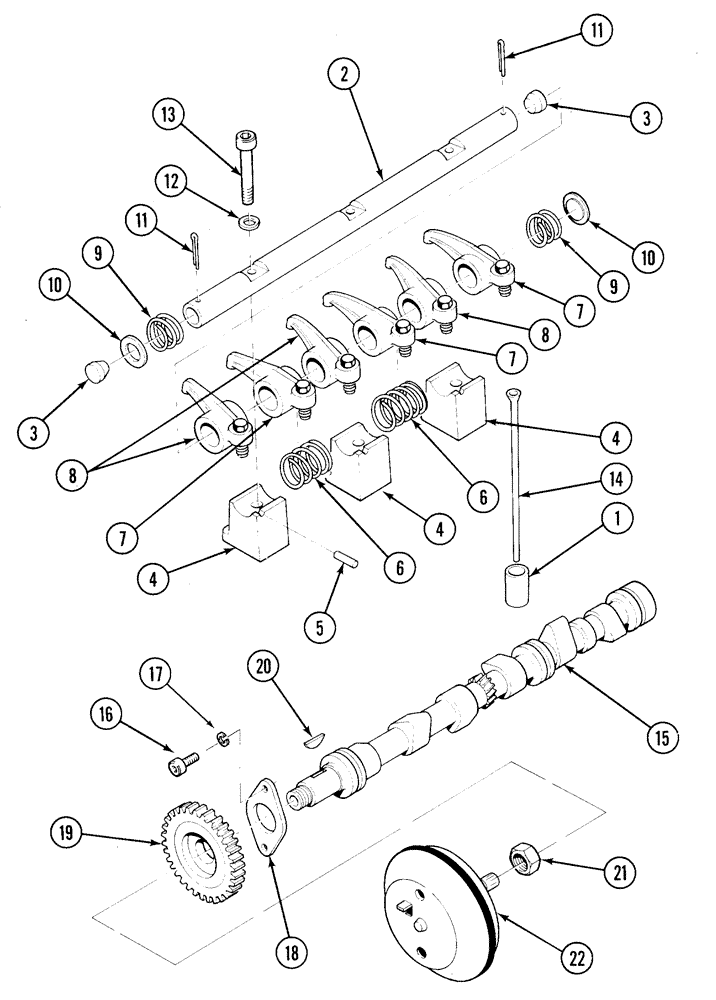 Схема запчастей Case 1835C - (2-52) - CAMSHAFT GOVERNOR AND ROCKER ARM ASSEMBLY TM-20 GASOLINE ENGINE (02) - ENGINE