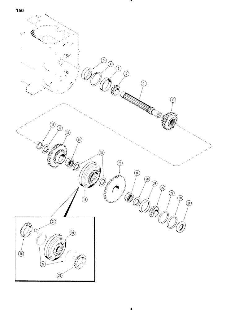 Схема запчастей Case 585C - (150) - MAINSHAFT, TRANSAXLE (27) - REAR AXLE SYSTEM