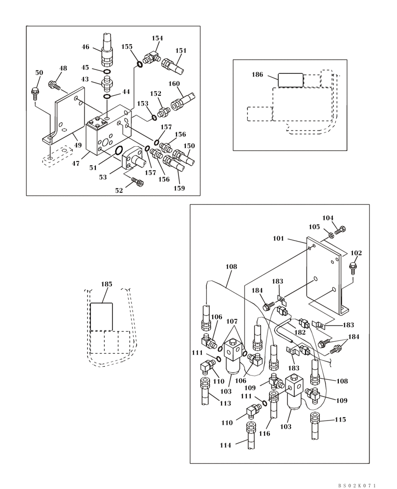 Схема запчастей Case CX330 - (08-046-03[01]) - HYDRAULICS, AUXILIARY - MULT-PURPOSE + 3 WAY VALVE, TRIGGER ACTIVATED (08) - HYDRAULICS