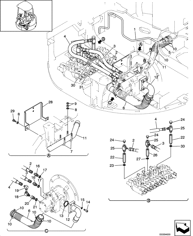 Схема запчастей Case CX25 - (08-02[00]) - HYDRAULIC LINES - HYDRAULIC PUMP (08) - HYDRAULICS