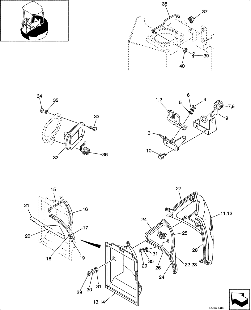 Схема запчастей Case CX25 - (09-11[00]) - COVER AND LOCK ASSY (09) - CHASSIS/ATTACHMENTS