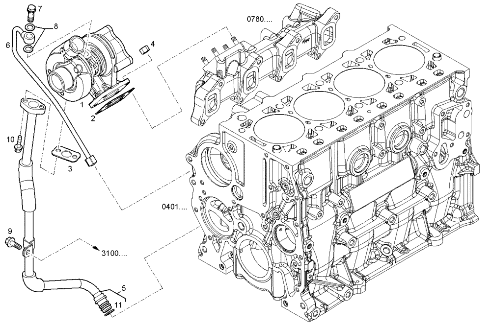 Схема запчастей Case F5CE9454G A001 - (2400.298) - TURBOCHARGER (10) - ENGINE