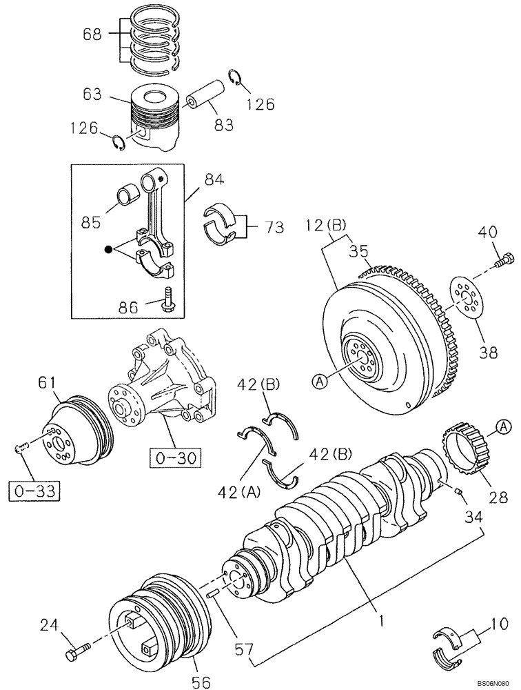 Схема запчастей Case CX240B - (02-16) - PISTONS AND CRANKSHAFT (02) - ENGINE