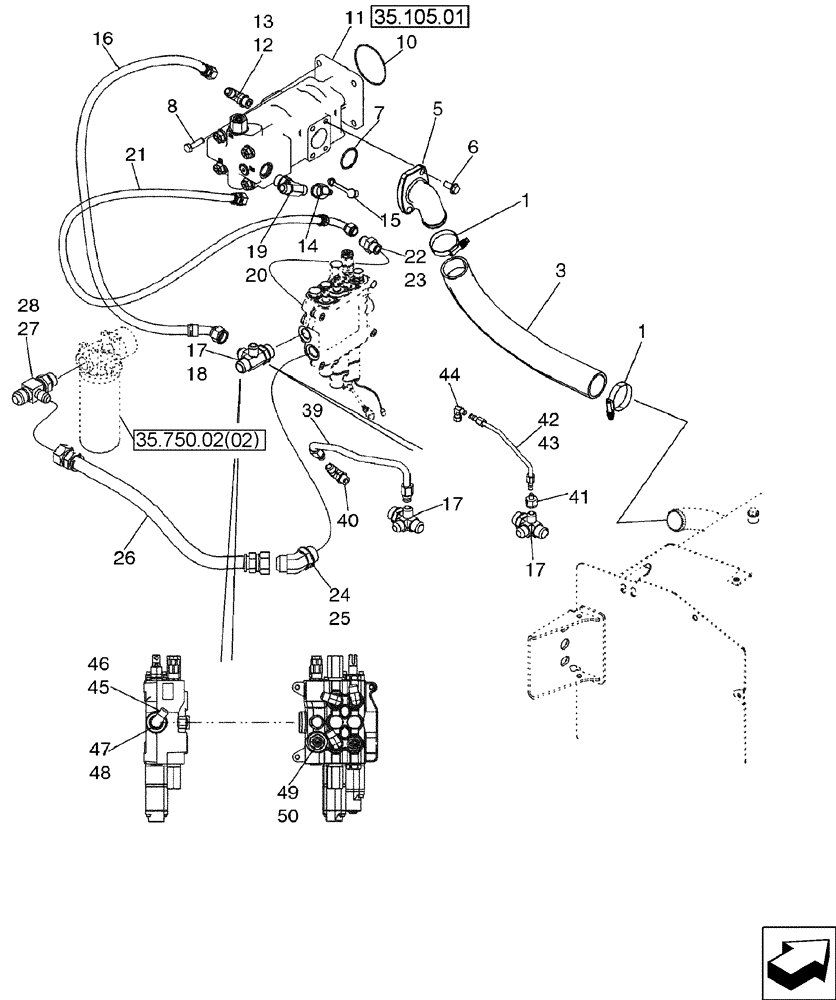 Схема запчастей Case 580SM - (35.700.02) - HYDRAULICS - PUMP, FILTER AND LOADER VALVE (580SM) (35) - HYDRAULIC SYSTEMS