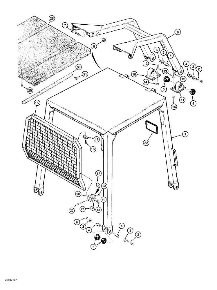 Схема запчастей Case 650G - (9-46) - ROLL OVER PROTECTIVE STRUCTURE - CANOPY AND BRUSH GUARDS (09) - CHASSIS/ATTACHMENTS