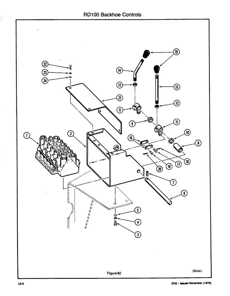 Схема запчастей Case DH5 - (164) - RD100 BACKHOE CONTROLS (84) - BOOMS, DIPPERS & BUCKETS