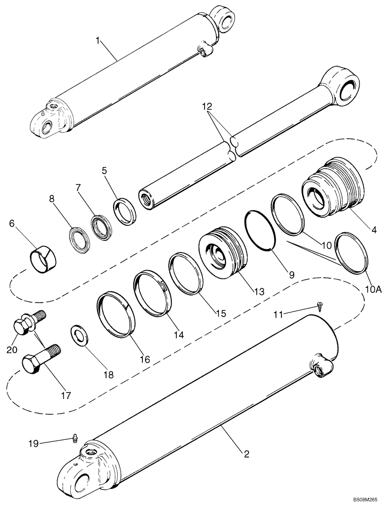 Схема запчастей Case 590SM - (08-56) - CYLINDER ASSY - BACKHOE STABILIZER (08) - HYDRAULICS