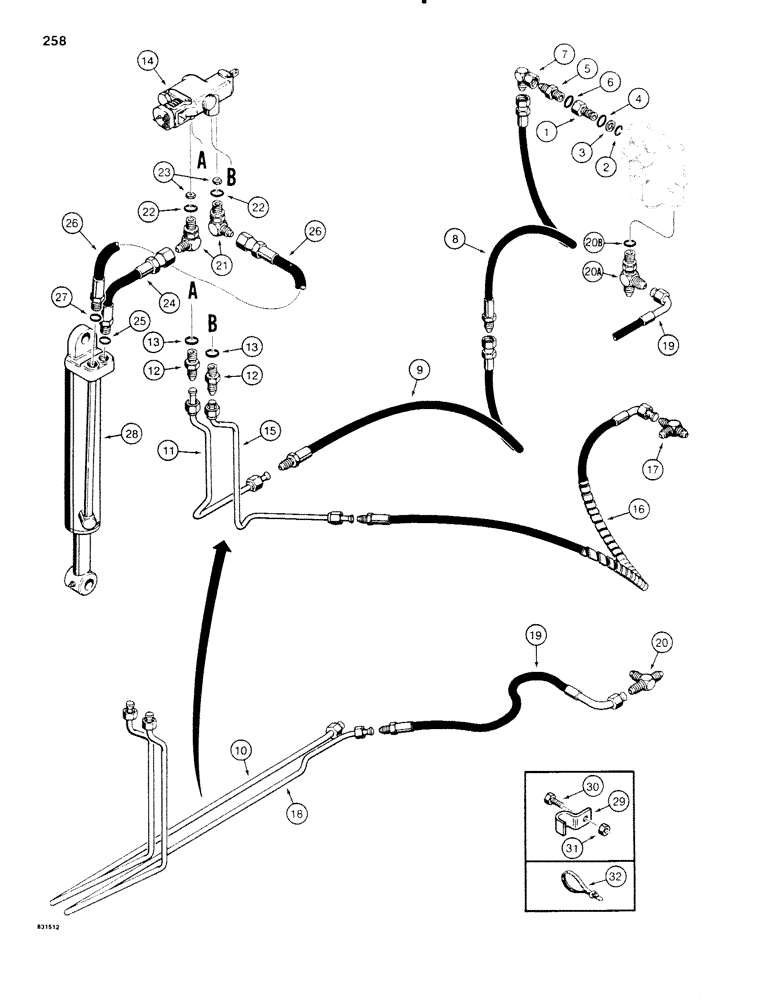 Схема запчастей Case SD100 - (258) - BACKFILL BLADE HYDRAULIC CIRCUIT, MECHANICAL ANGLING, USED ON 30+4 SERIAL NUMBER 4700 AND AFTER (35) - HYDRAULIC SYSTEMS