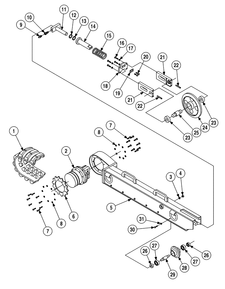 Схема запчастей Case 6010 - (05-02) - UNDERCARRIAGE - TRACK WITH NACHI MOTOR, UNDERCARRIAGE ASSYS W/ NACHI DRIVE MOTOR (48) - TRACKS & TRACK SUSPENSION