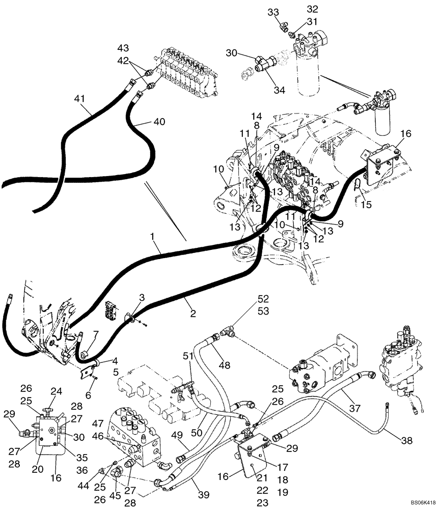 Схема запчастей Case 590SM - (08-23B) - HYDRAULICS - BACKHOE AUXILIARY (WITH PILOT CONTROLS) (08) - HYDRAULICS