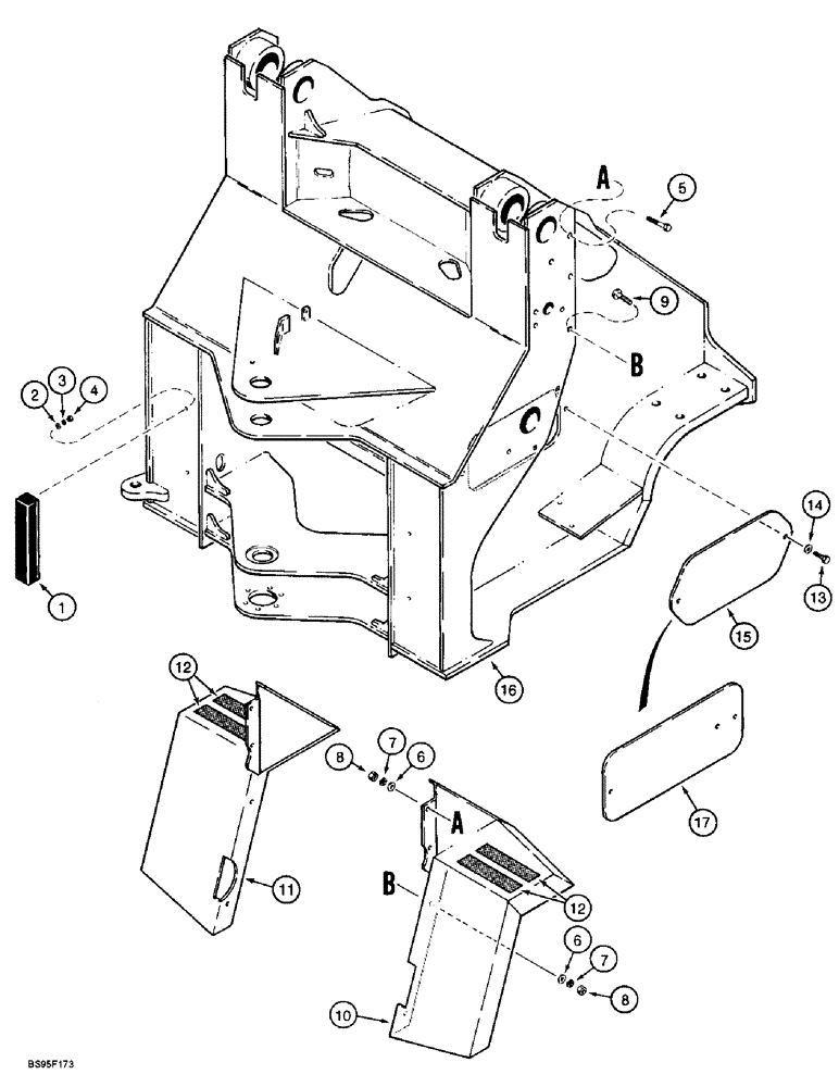 Схема запчастей Case 621B - (9-036) - FRONT FRAME AND FENDERS, Z-BAR LOADER (09) - CHASSIS/ATTACHMENTS