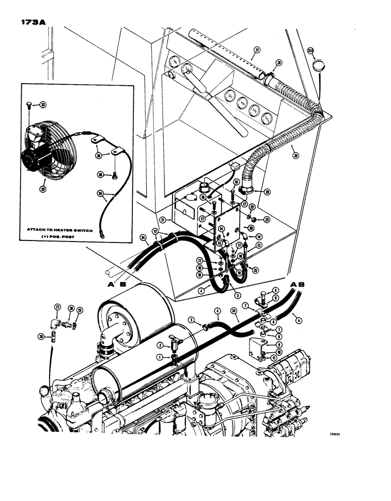 Схема запчастей Case W24 - (173A) - HEATER AND DEFROSTER, FLOOR MOUNTED (09) - CHASSIS