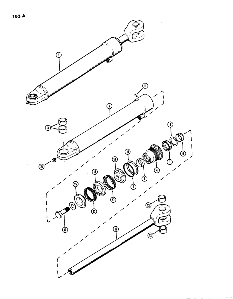 Схема запчастей Case W24 - (153A) - D46200 STEERING CYL,3"DIA. CYL W/18-1/4"STROKE W/SPLIT OUTER PISTON ROD WIPER TO LOADER SN9105109 (05) - STEERING