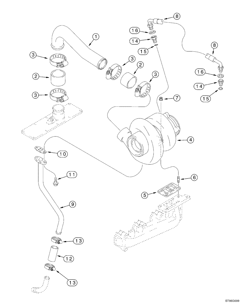 Схема запчастей Case 550H-IND - (02-14) - TURBOCHARGER SYSTEM, 4T-390 EMISSIONS CERTIFIED ENGINE (02) - ENGINE