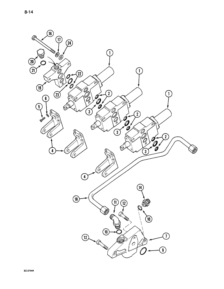 Схема запчастей Case 380B - (8-14) - REMOTE AUXILIARY VALVES - 1ST, 2ND AND 3RD BANK (08) - HYDRAULICS