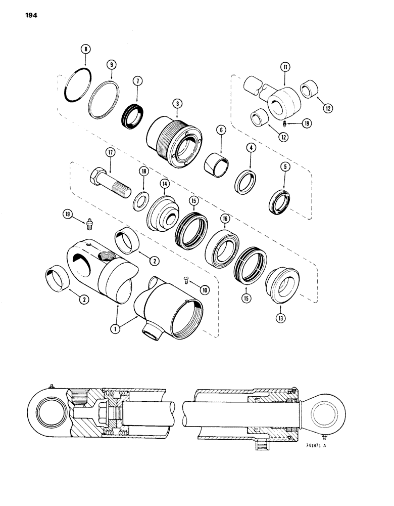 Схема запчастей Case W14 - (194) - G33770 & G33771 CLAM CYLINDERS, GLAND IS STAMPED WITH CYL. PART NUMBER (08) - HYDRAULICS