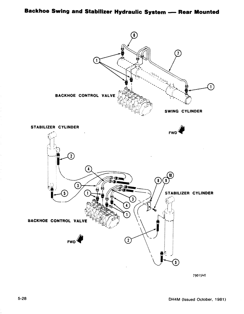 Схема запчастей Case DH4 - (5-28) - BACKHOE SWING AND STABILIZER HYDRAULIC SYSTEM - REAR MOUNTED (35) - HYDRAULIC SYSTEMS