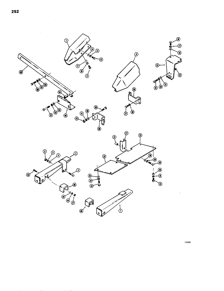 Схема запчастей Case 1150B - (252) - ANGLE TILT PITCH DOZER HYDRAULIC GUARDS, USED BEFORE TRACTOR SN 7305244 (07) - HYDRAULIC SYSTEM