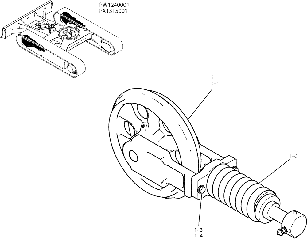 Схема запчастей Case CX36B - (02-003) - IDLER ASSY, CRAWLER (48) - TRACKS & TRACK SUSPENSION