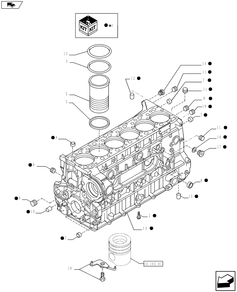 Схема запчастей Case F3AE0684S E913 - (10.001.02[01]) - CYLINDER BLOCK & RELATED PARTS (504137348 - 504071143 - 99483075) (10) - ENGINE