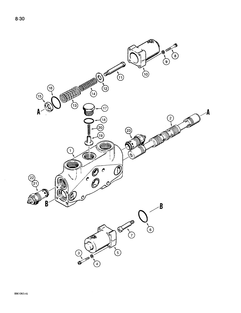 Схема запчастей Case 621 - (8-30) - LOADER BUCKET TILT SECTION, 1978296C1 (08) - HYDRAULICS