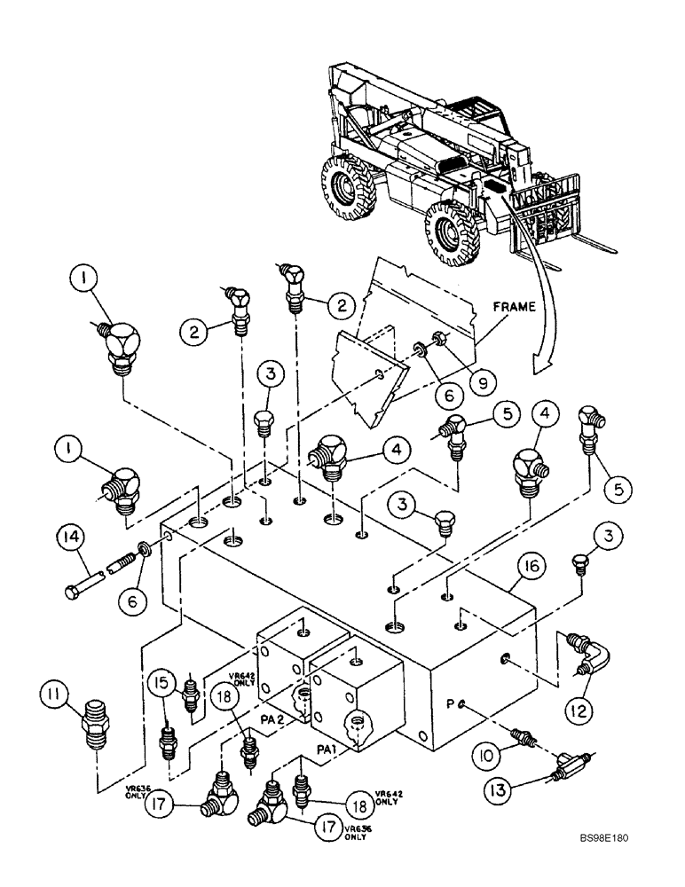 Схема запчастей Case 686G - (8-16) - MAIN HYDRAULIC MANIFOLD AND FITTINGS (SERIES 1 AND 2 686G, SERIES 1 686GXR) (08) - HYDRAULICS