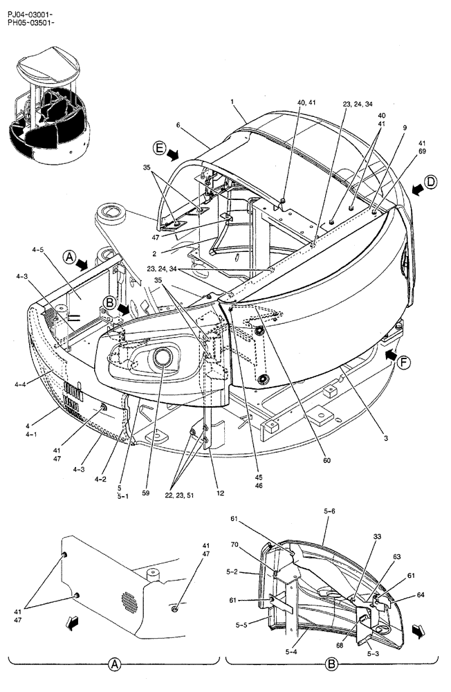 Схема запчастей Case CX50B - (02-081) - GUARD INSTAL (CANOPY) P/N PH21C00013F1 (05) - SUPERSTRUCTURE