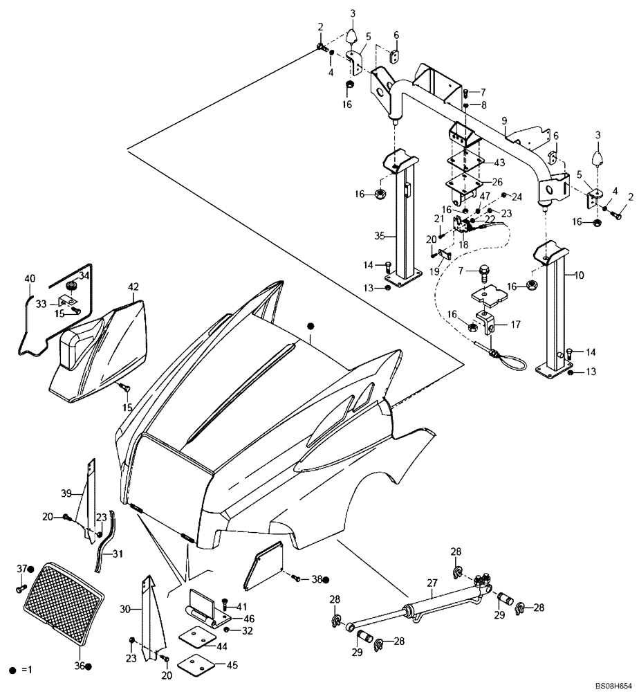 Схема запчастей Case 330B - (59A00000548[001]) - HOOD INSTAL (P.I.N. HHD0330BN7PG57000 AND AFTER) (84147957) (10) - Cab/Cowlings